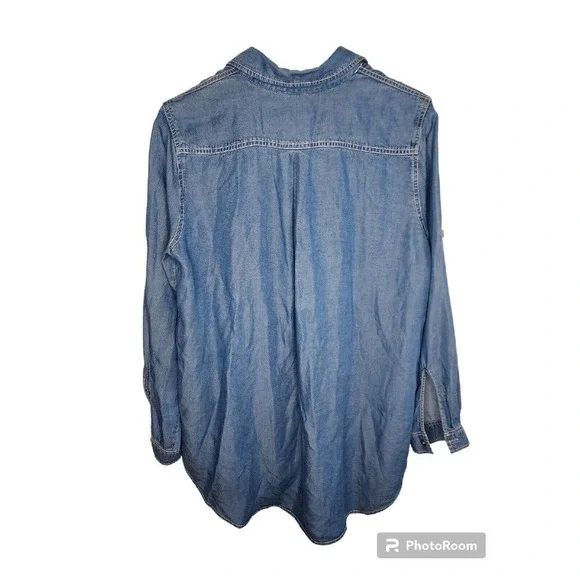 Stella Carakasi Washed Indigo Tunic Shirt Button Front Lightweight Tencel M - Picture 3 of 9